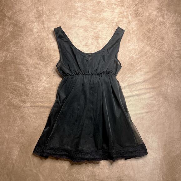 Vintage 90s Sheer Mesh Lace Up Lingerie Mini Dress Fit & Flare Dark Romantic - Picture 2 of 5